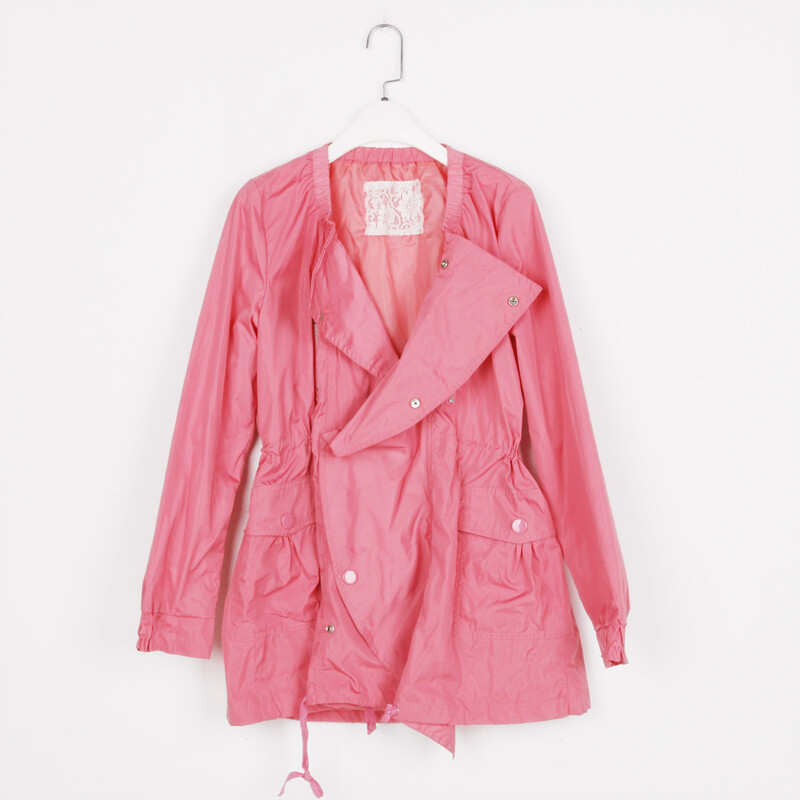 糖果色花瓣领防水布修身风衣外套