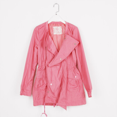 糖果色花瓣领防水布修身风衣外套