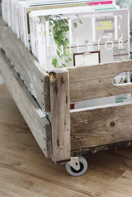 DIY for magazines: Old box and Ikea wheels. Fantastic IDEA