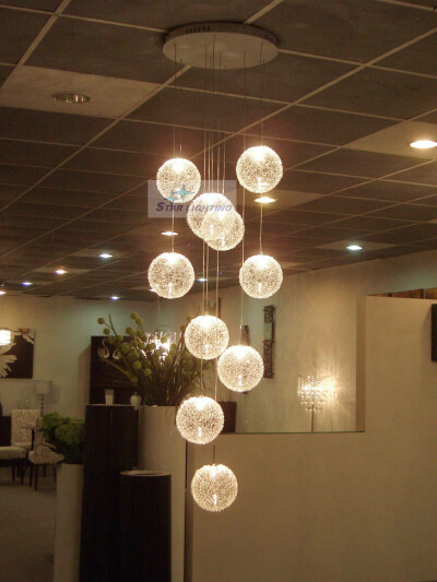 [铭辉]现代简约吊灯玻璃 铝线球吊灯 楼梯灯 圆形玻璃球SL1102-10