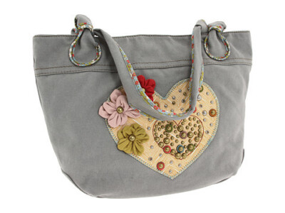 fossil hathaway fabric tote heart 女手提包，灰色的非常耐脏