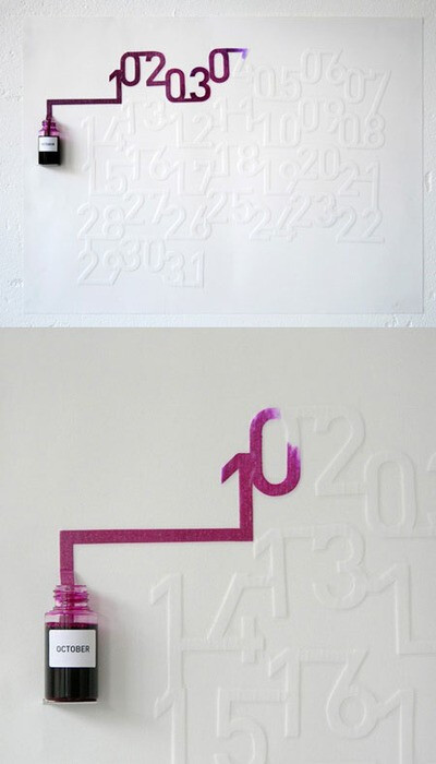 Ink Calendar designed Oscar Diaz. The ink will slowly color each day of the month as time passes by.