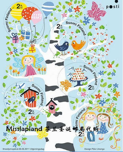 快乐的树 芬兰11年5月6日新邮票5张册外国邮票收藏