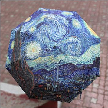 世界名画梵高星光灿烂夜 三折全自动雨伞