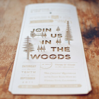 梦幻般的森林婚礼请柬，Christine + Ian’s Woodland Wedding Invitations