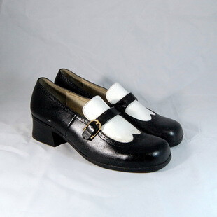 欧美复古黑白拼接粗跟鞋