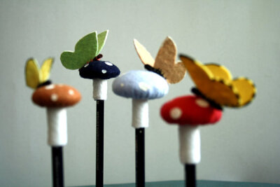 felt toadstool mushroom butterfly pencil topper your by RoyalMint