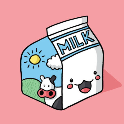 发张可爱的牛奶盒图。初中的时候经常喝盒装的牛奶。
