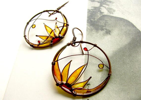 耳环，向阳的植物，像我一样……round copper earrings