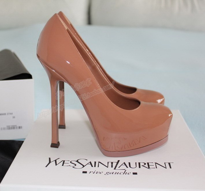 美国代购 YSL 经典超美Tribtoo 裸色漆皮14cm 高跟鞋