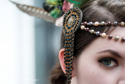 Pearl and Feather Headdress with Swarovski Crystals by lacocorouge