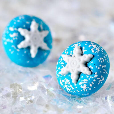 Snowflake Post Earrings in Turquoise Blue Polymer by CreaShines