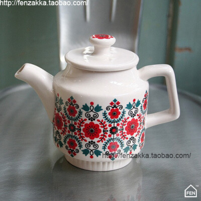 FEN ZAKKA 杂货 外单 北欧陶瓷茶壶(小红花)