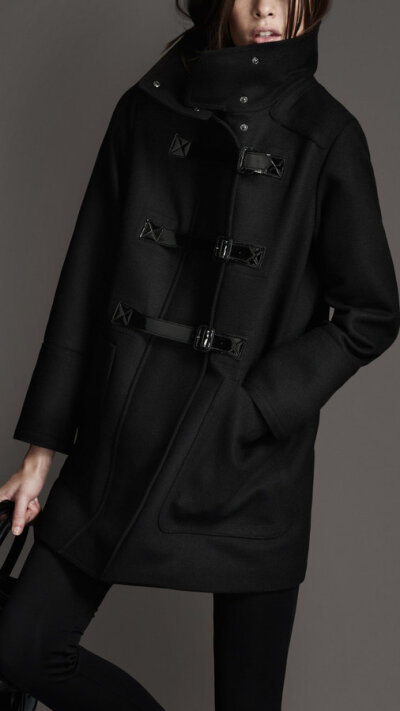 Burberry Oversize Patent Trim Wool Duffle Coat for Sale