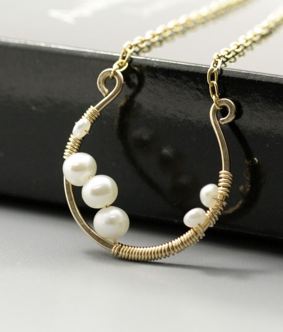 以色列原创设计师Avishag 包金淡水珍珠U型吊坠项链