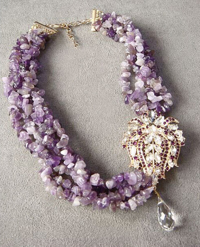 复古奥地利水晶紫色水晶石头项链