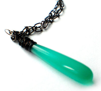 long green opal teardrop