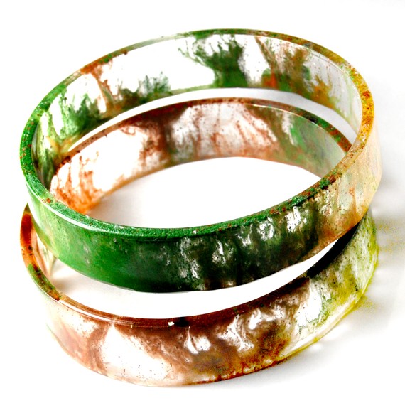 earthy brown, green resin bangles