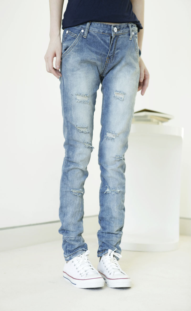 小景家2011新经典款破洞修身休闲低腰牛仔裤