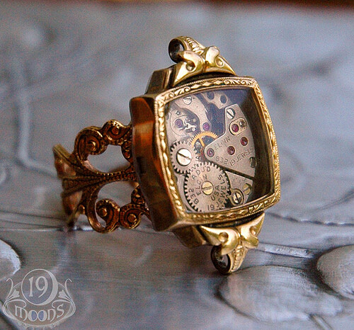 Flickriver: 19moons&#39;s photos tagged with cool L&#39;AGE D&#39;OR SteamPunk Vintage Watch Ring by 19 Moons GOLD RUBIES Neo Victorian Art