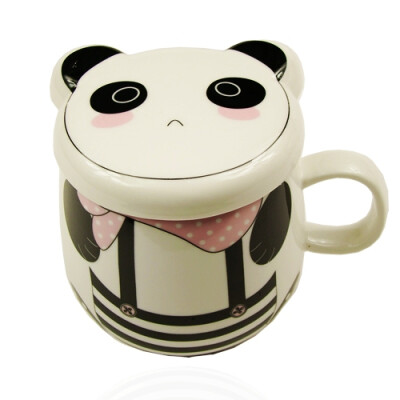  熊猫带盖卡通陶瓷杯子