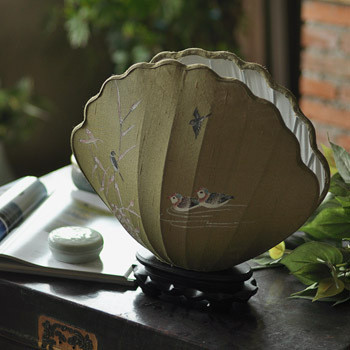 中式柞蚕丝手绘鸳鸯.贝壳造型台灯