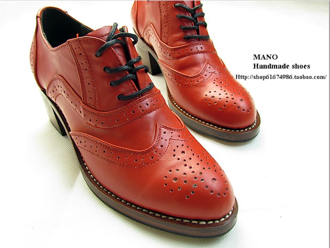 MANO Handmade shoes 红色超复古的小皮鞋/马蹄跟