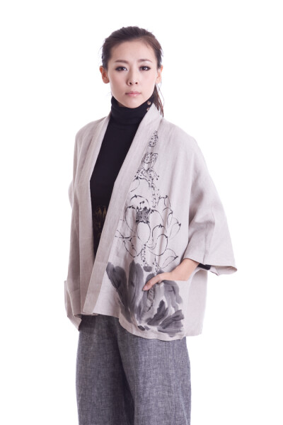 天然纯麻手绘披肩上衣 外套 原创设计 优雅中国风 （现货）-淘宝商城