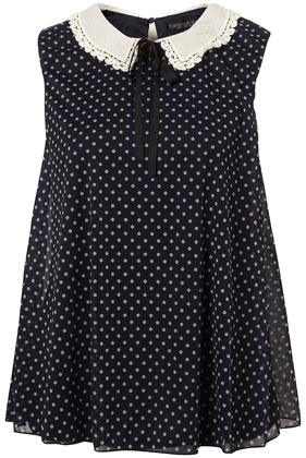 Tall Navy Polka Dot Crochet Collar Swing Top - Tall - Clothing - Topshop