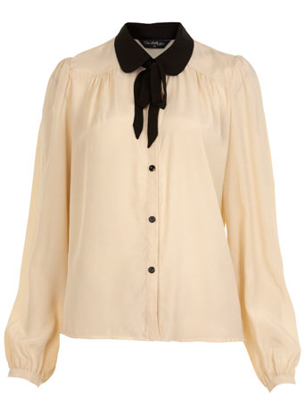 Nude Tie Neck Shirt - Vintage Style - Clothing - Miss Selfridge