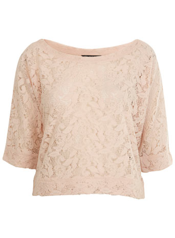 Pink Brushed Lace Tee - Tops - Clothing - Miss Selfridge