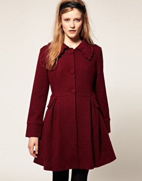 Darling | Darling Lace Collar Wool Princess Coat at ASOS