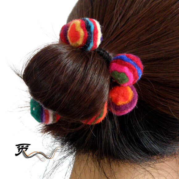 尼泊尔 纯手工 多彩 羊毛球 发圈