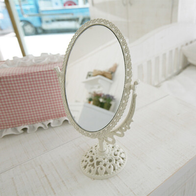 【韩国代购】复古风格雕花椭圆形双面桌面化妆镜PKYNJ