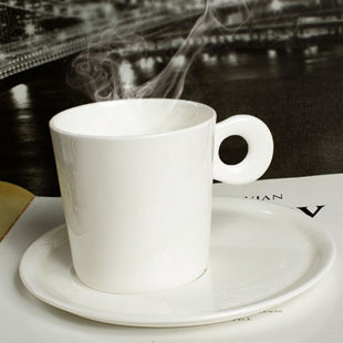 高档唐山骨瓷/MUJI风格/马格瑞特纯白顶级骨瓷咖啡杯碟套装