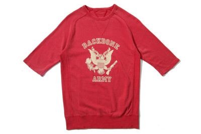 BACKBONE MILITARY SWEAT Tee red休闲的7分袖设计，以红色为基础色调，胸前军事图案突出主题<a class='shortlnk' href='/s/03ecbdbfdda09a86c' target='_blank' title='http://www.kidulty.com/street/id/638'>http:…