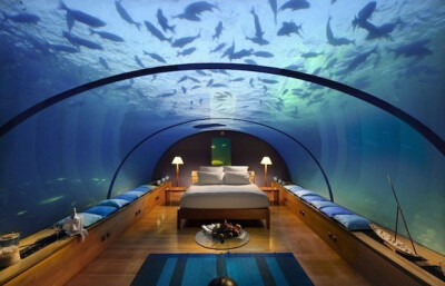 {。桃颜}马尔代夫的水下卧室，梦都是蓝的