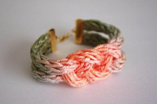 A sweet take on the preppy braided bracelet. Love those colors too! Knitted knot bracelet, $20, etsy.com.