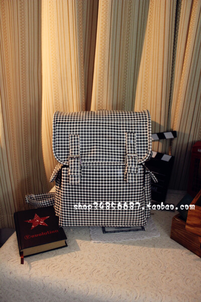 新款欧美格子超嫩街头 双肩包 女式复古后背包 书包