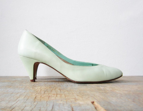  vintage 70s high heel mint green shoes 薄荷绿的复古鞋