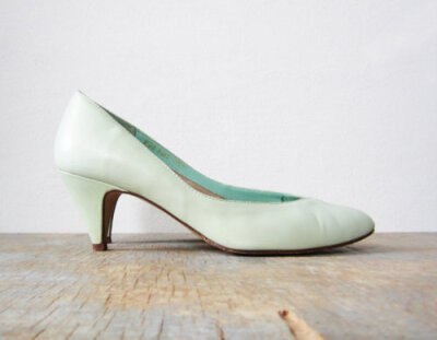  vintage 70s high heel mint green shoes 薄荷绿的复古鞋