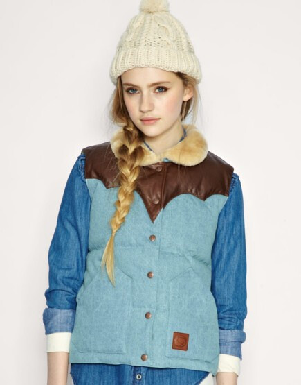 Penfield Down Filled Padded Denim Sheepskin Collar Gillet