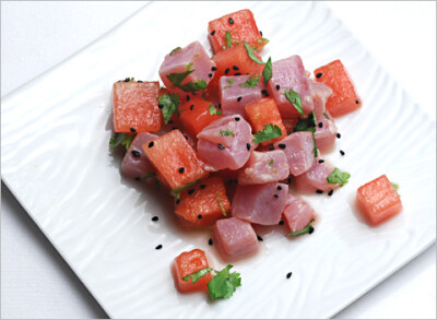 Tuna Watermelon Ceviche — Blue Kitchen 吞拿鱼西瓜丁 难以想象的味道……