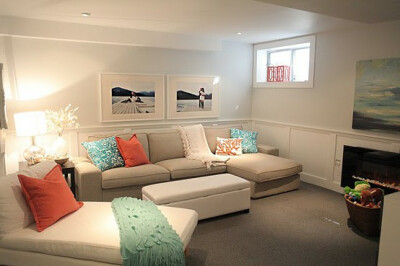 I love everything about this basement family room!