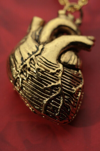 Anatomical Heart Necklace 24k Gold Plate Solid Metal 36 inch心脏项链