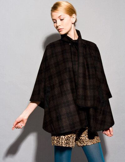 Oversize wool Cape格子斗篷