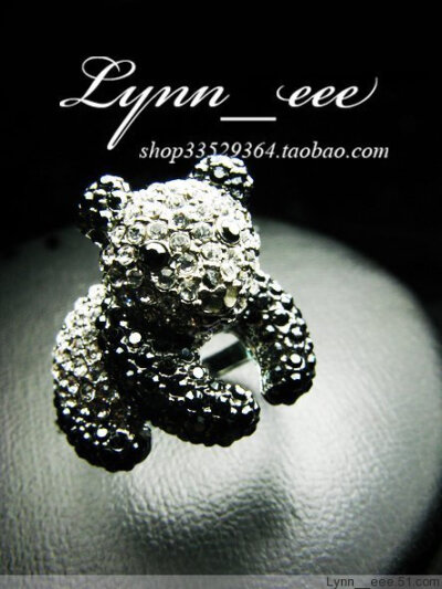 lynn_eee 黑白满钻立体小熊猫指环萌物