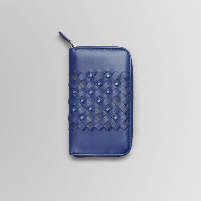 Sapphire Intrecciato Scintille Nappa Zip Around Wallet