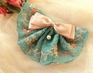 新日韩流行饰品手工发夹蕾丝蝴蝶结发饰顶夹头饰头花深湖蓝