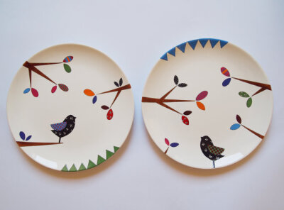 Bird series - Composition of two wall hanging plates